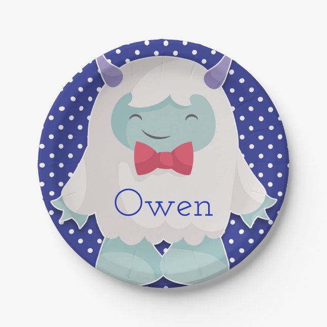 Yeti feiert Jungen abscheulichen Schneemann Geburt Pappteller (Vorderseite)