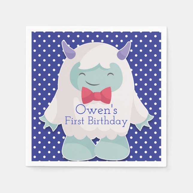 Yeti feiert Jungen abscheulichen Schneemann Geburt Serviette (Vorderseite)