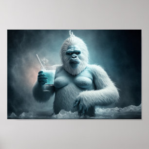Yeti is drinking cocktail poster