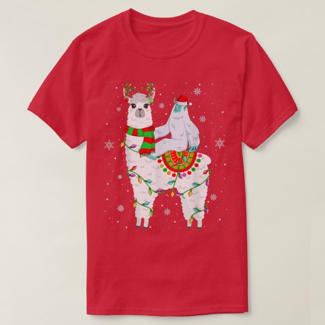 Yeti Lover Xmas Lights Santa Yati Riding Llama Chr T-Shirt (Design vorne)