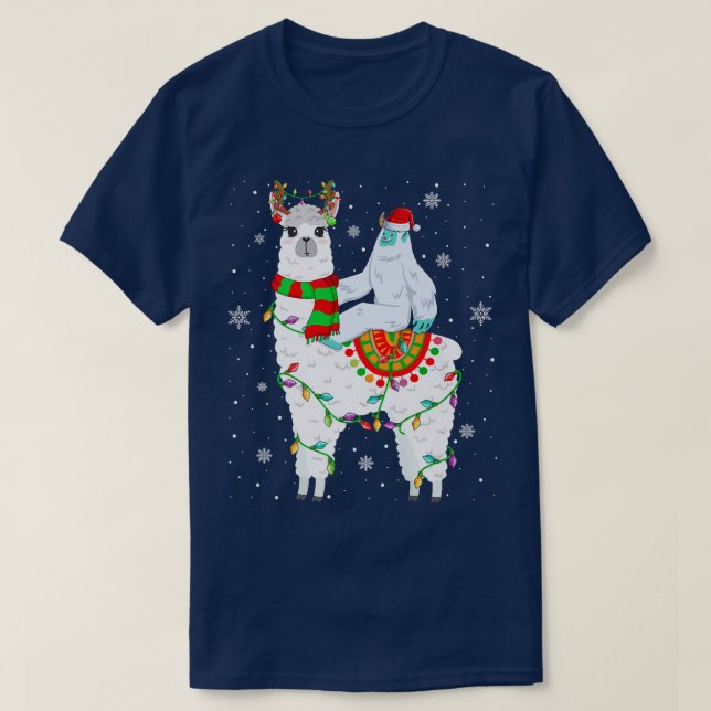 Yeti Lover Xmas Lights Santa Yati Riding Llama Chr T-Shirt (Design vorne)