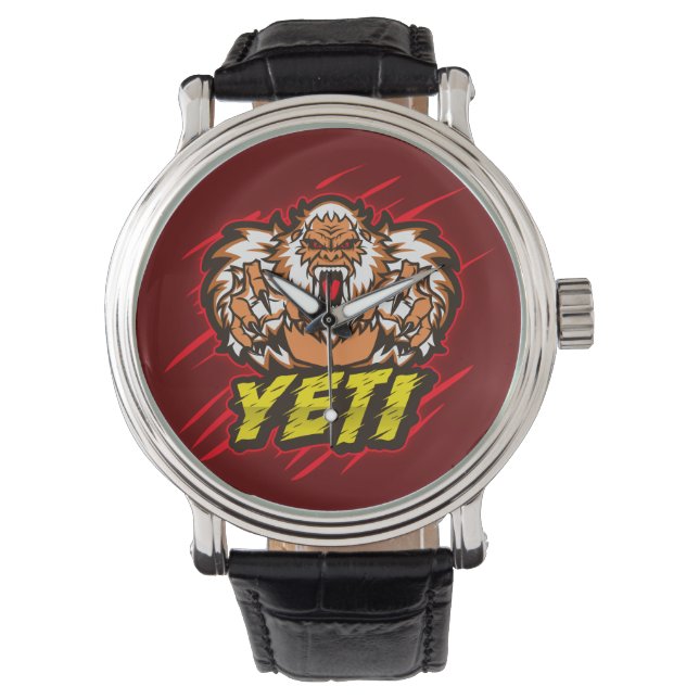 Yeti Men's Vintager schwarzer Lederstreifen Armbanduhr (Vorderseite)