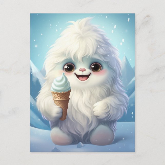 Yeti mit Eiscreme Postkarte (Vorderseite)
