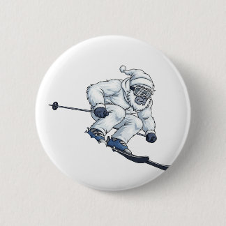 Yeti Schneemensch Skifahren Lustiger Urlaub Button