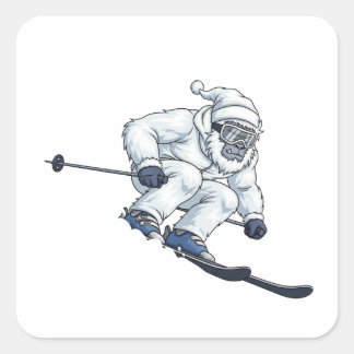 Yeti Schneemensch Skifahren Lustiger Urlaub Quadratischer Aufkleber