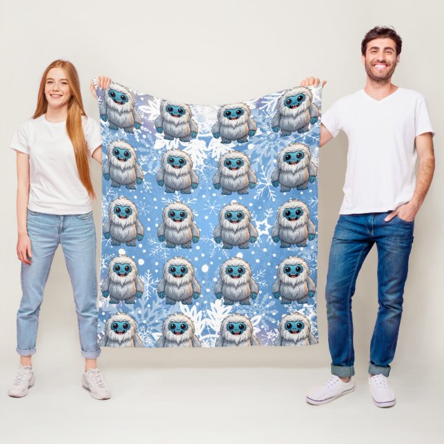 Yeti Stehend Niedliche Kawaii Snowflakes Muster Fleecedecke (Beispiel)