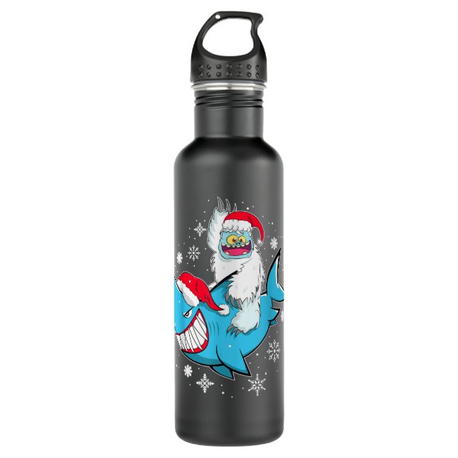 Yeti To Party Shark Weihnachtsmannmütze Weihnachte Edelstahlflasche (Vorderseite)