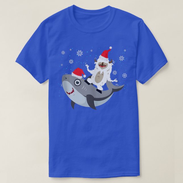 Yeti To Party Shark Weihnachtsmannmütze Weihnachte T-Shirt (Design vorne)