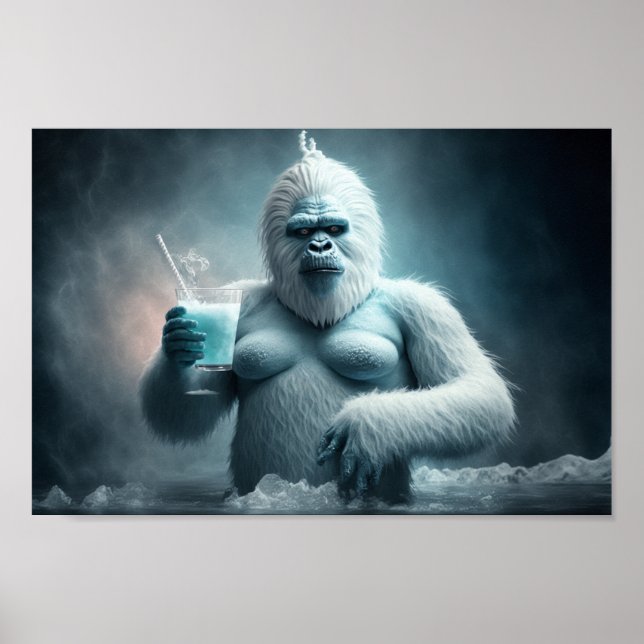 Yeti trinkt Cocktail Poster (Vorne)