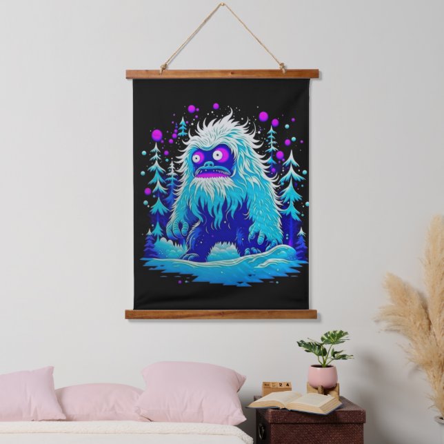 Yeti Winter Wonderland Wandteppich Mit Holzrahmen (Schlafzimmer)