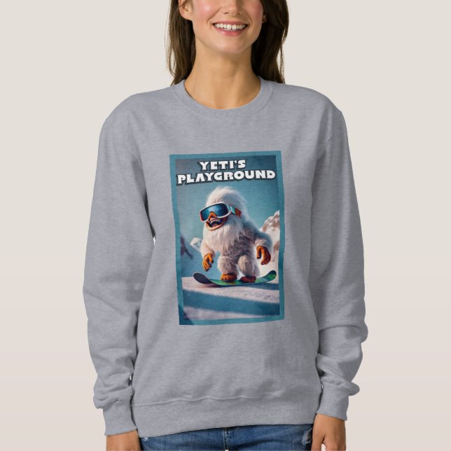 Yetis Spielplatz: Funny Snowboarding Sasquatch Sweatshirt (Vorderseite)