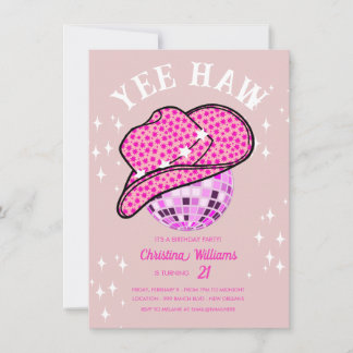 Yew Haw Blush Pink Disco Cowgirl Rodeo Geburtstag Einladung