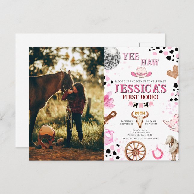 Yew Haw Disco Cowgirl Foto Rodeo Birthday Postkarte (Vorne/Hinten)