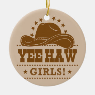 Yew Haw Girls Cowgirl Hat Design Keramik Ornament