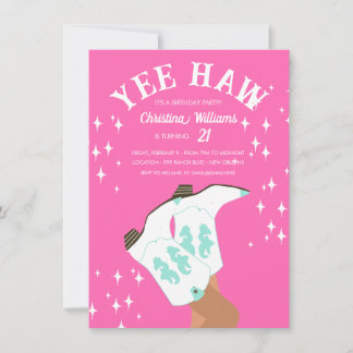 Yew Haw Modern Hot Pink Western Rodeo Birthday Einladung