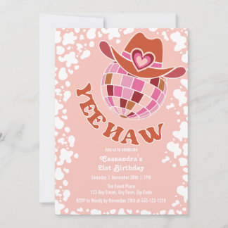 Yew Haw Peach Disco Cowgirl Rodeo Birthday Einladung