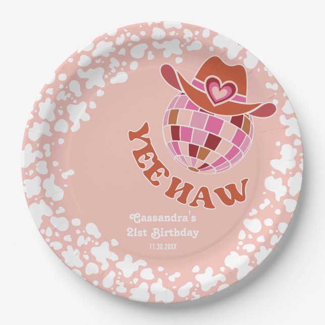 Yew Haw Peach Disco Cowgirl Rodeo Birthday Pappteller (Vorderseite)