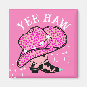 Yew Haw Pink Cowgirl Rodeo Hat Boot Magnet