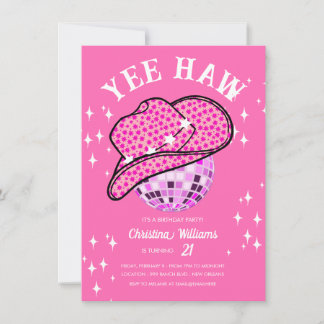 Yew Haw Pink Disco Cowboy Rodeo Geburtstag Einladung