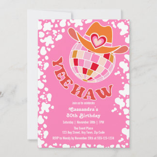 Yew Haw Pink Disco Cowgirl Rodeo Birthday Einladung