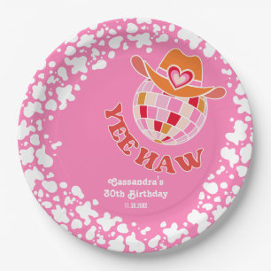 Yew Haw Pink Disco Cowgirl Rodeo Birthday Pappteller