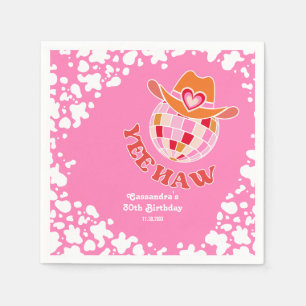 Yew Haw Pink Disco Cowgirl Rodeo Birthday Serviette