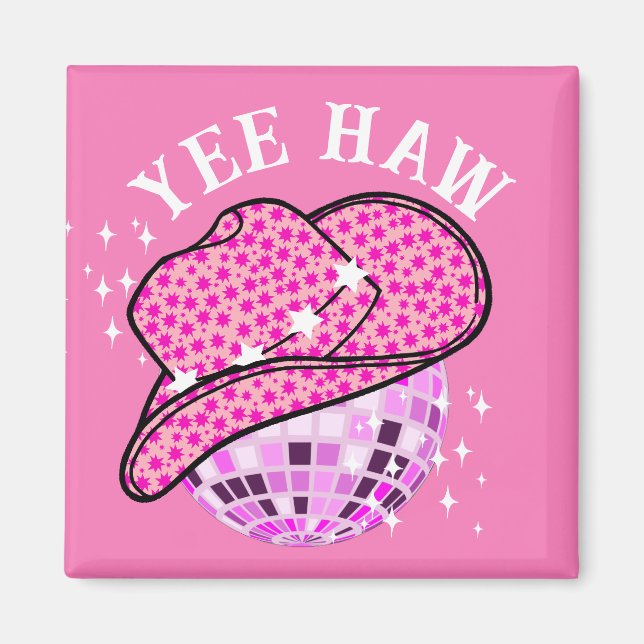Yew Haw Pink Lila Cowgirl Disco Rodeo Magnet (Vorne)