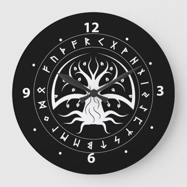 Yggdrasil Circle Runes Wall Clocks Große Wanduhr (Vorderseite)