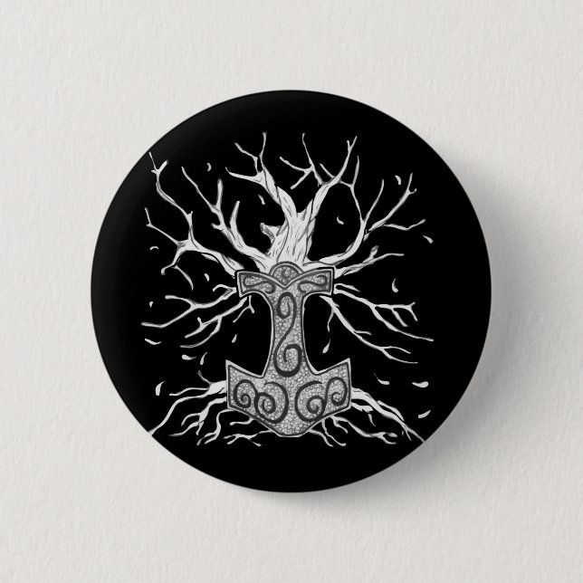Yggdrasil, der Baum der neun Welten, und Mjolnir Button (Vorderseite)