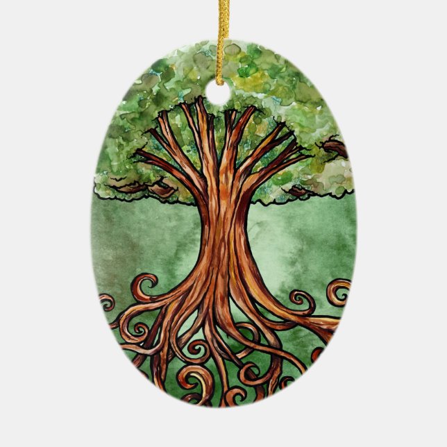 Yggdrasil Tree Norse Mythology Watercolor Keramik Ornament (Vorne)