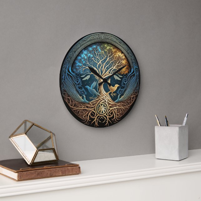 Yggdrasil Tree of Life Große Wanduhr (Büro)