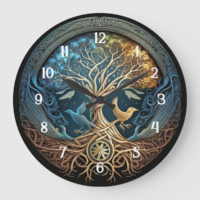 Yggdrasil Tree of Life Große Wanduhr (Vorderseite)