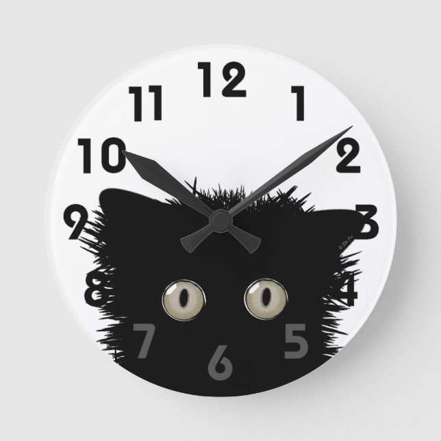 Yikes Black Cat Clock Runde Wanduhr (Vorderseite)