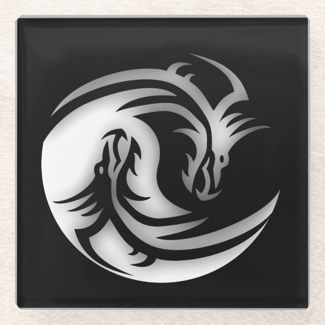 Yin and Yang Asian Dragons Glasuntersetzer (Vorderseite)