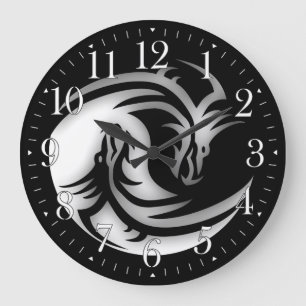Yin and Yang Asian Dragons Große Wanduhr