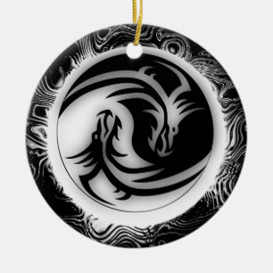 Yin and Yang Asian Dragons Keramik Ornament