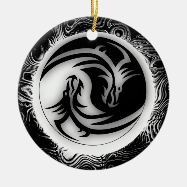 Yin and Yang Asian Dragons Keramik Ornament (Vorne)