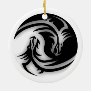 Yin and Yang Asian Dragons Keramikornament