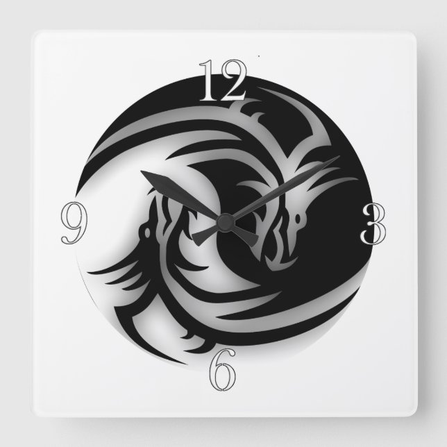 Yin and Yang Asian Dragons Quadratische Wanduhr (Vorderseite)