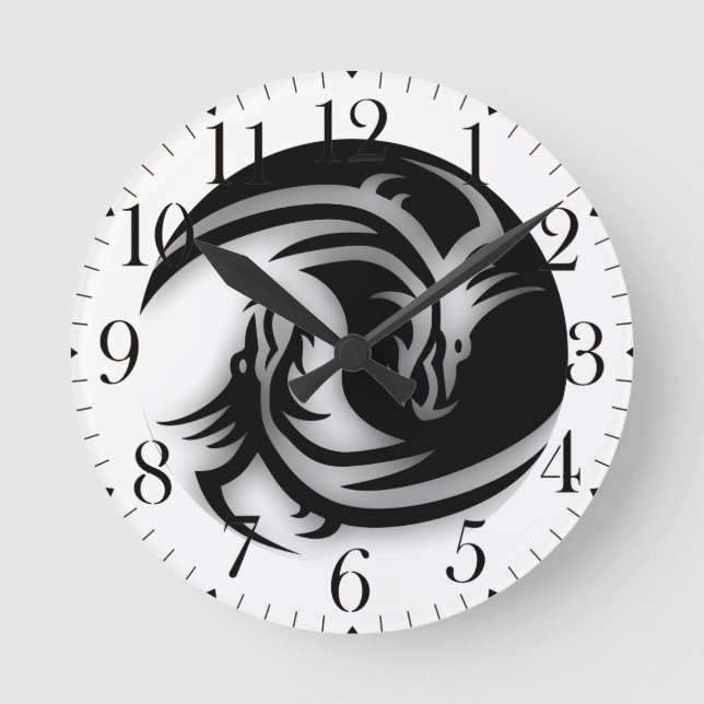 Yin and Yang Asian Dragons Runde Wanduhr (Vorderseite)