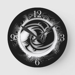 Yin and Yang Asian Dragons Runde Wanduhr
