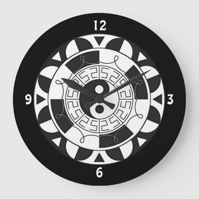 Yin and Yang Asian Symbol Wall Clock Große Wanduhr (Vorderseite)