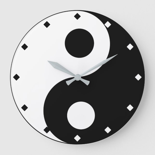 Yin and Yang Black and White Große Wanduhr (Vorderseite)