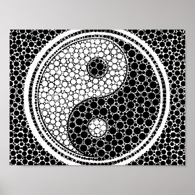 Yin and Yang Dot Art Black and White Poster (Vorne)