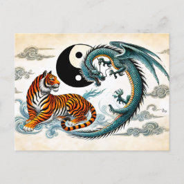 Yin and Yang Tiger and Dragon in Asian Art Style Postkarte