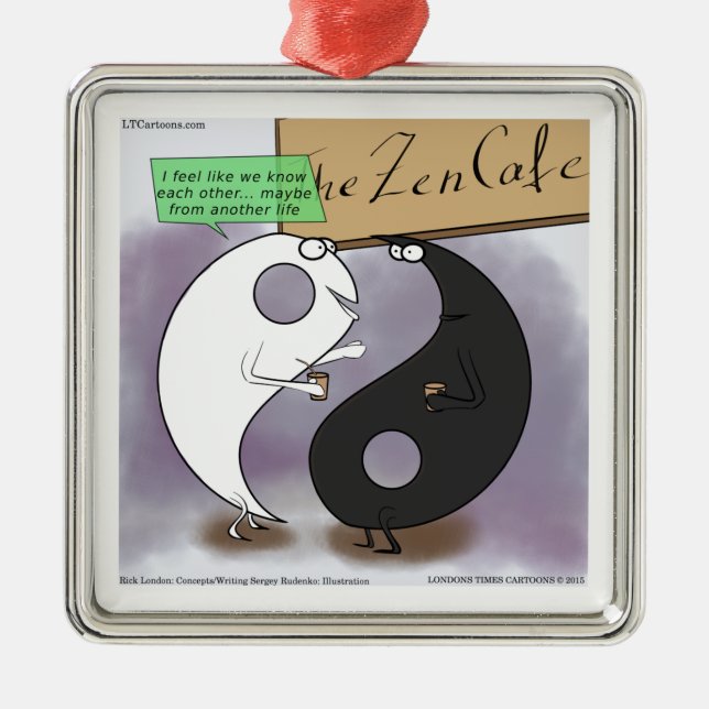 Yin Meets Yang Zen Funny Silbernes Ornament (Vorne)