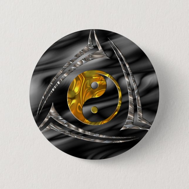Yin u. Yang/Stammes- - Goldsilber Button (Vorderseite)