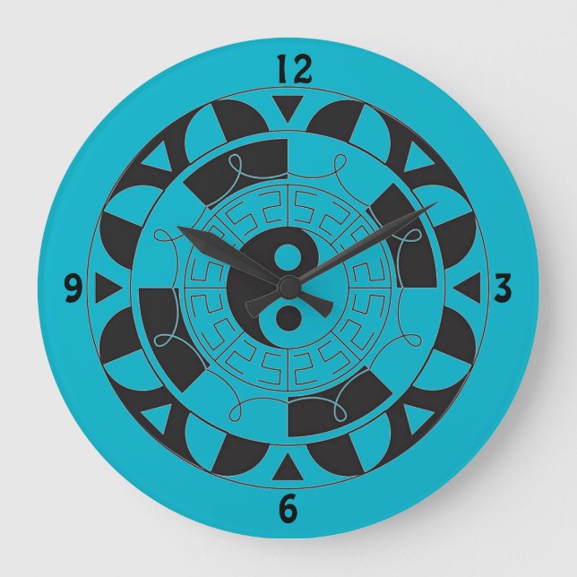 Yin und Yang Asian Symbol Round Wall Clock Große Wanduhr (Vorderseite)