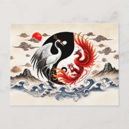 Yin und Yang Crane und Phoenix im asiatischen Kuns Postkarte