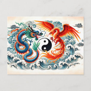 Yin und Yang Dragon und Phoenix im asiatischen Kun Postkarte